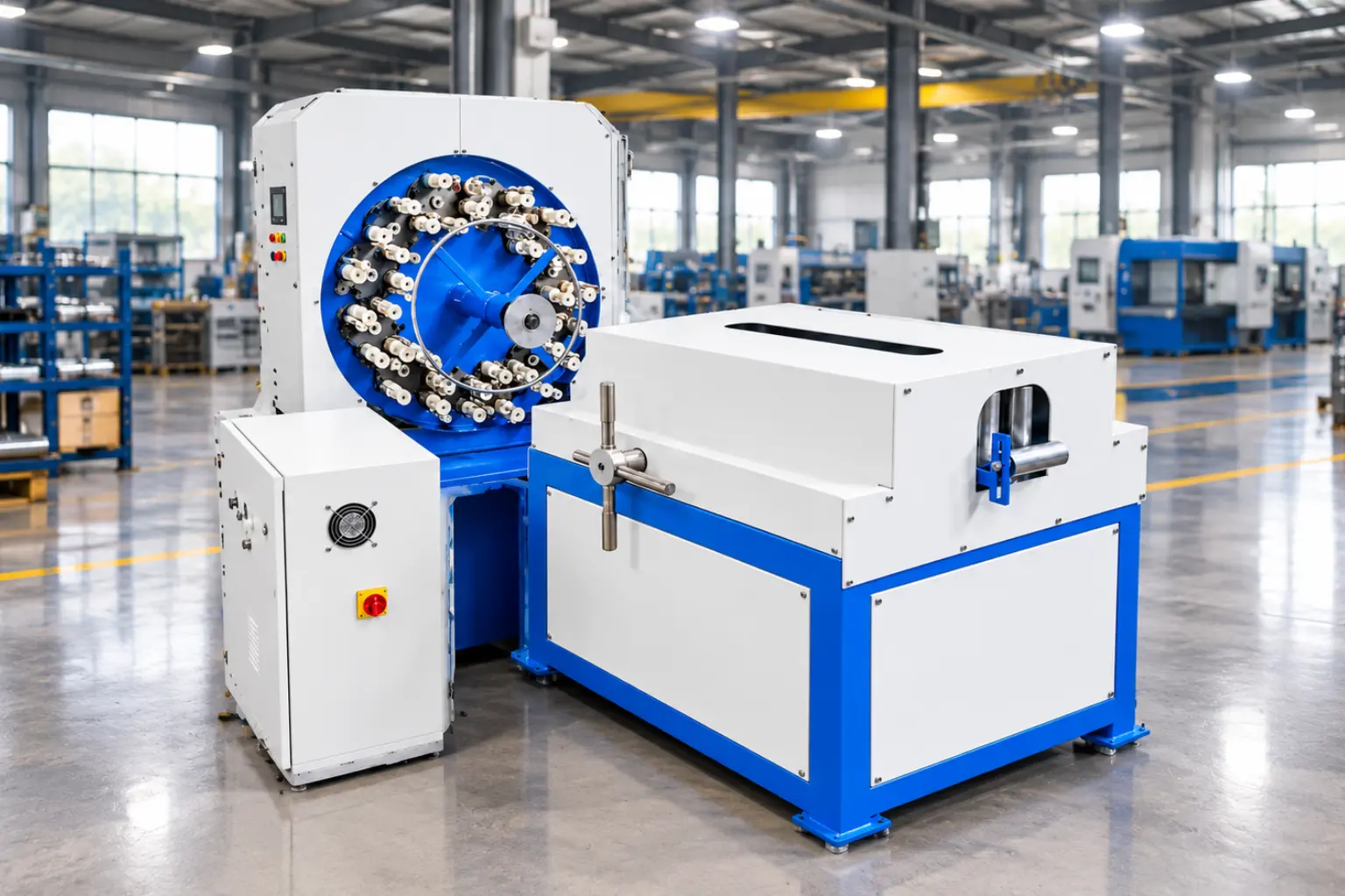 Blue Industrial Roller Fixture in Modern Factory